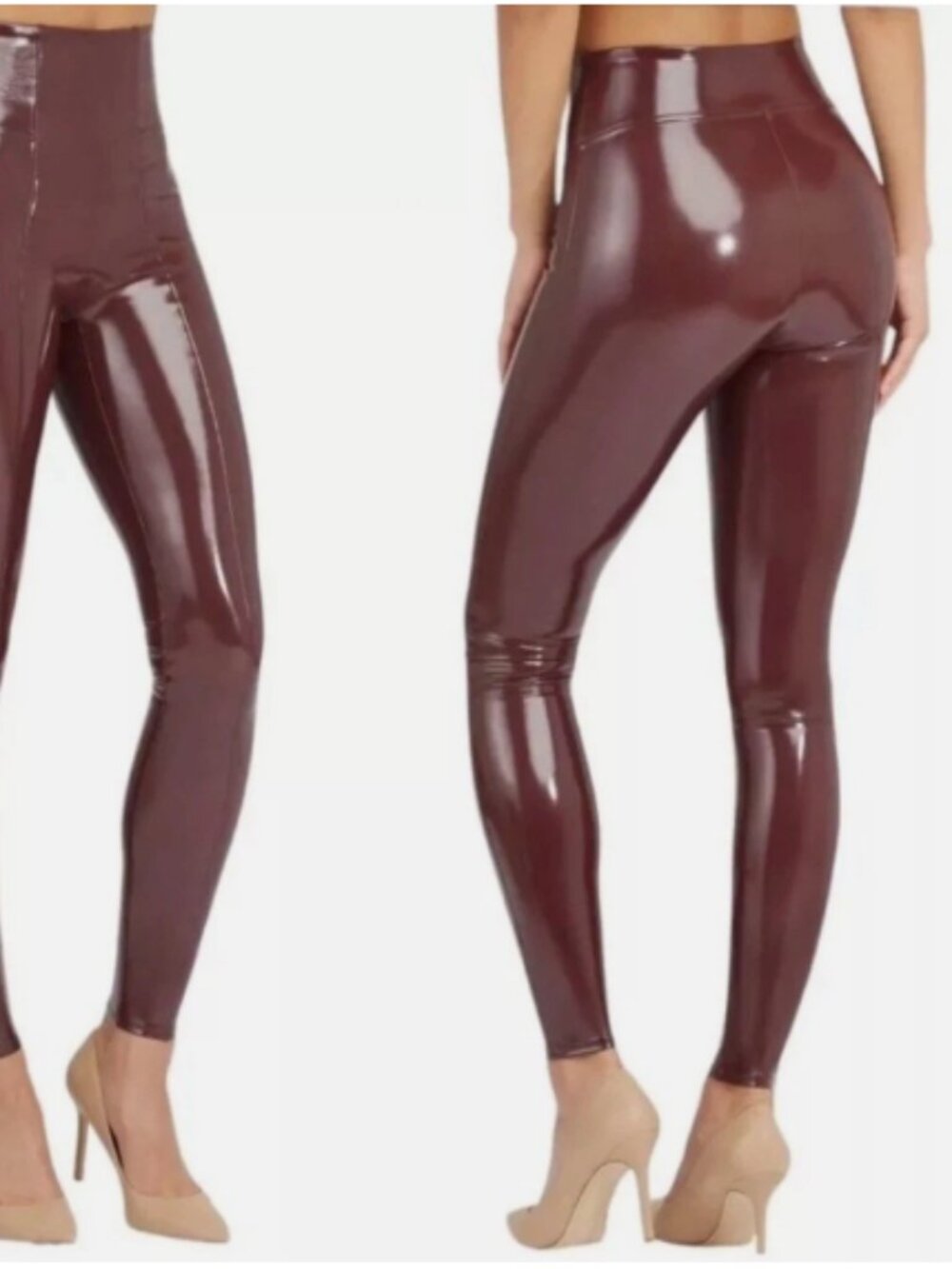 SPANX Faux Leather Shiny LEGGINGS Ruby Burgundy